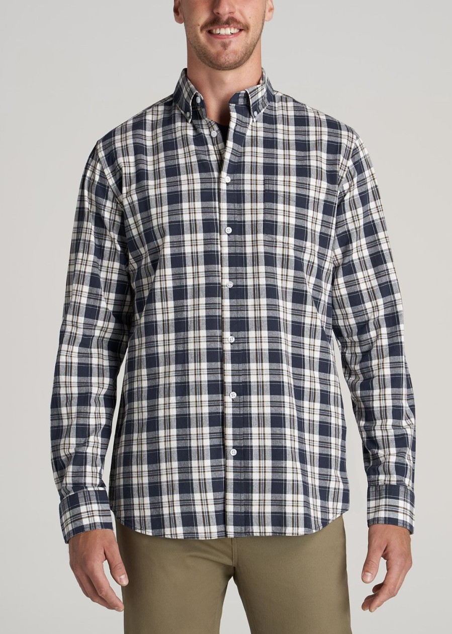 Men American Tall Button Shirts | Soft-Wash Button-Up Shirt For Tall Men In Navy And Oak Plaid