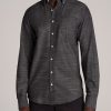 Men American Tall Button Shirts | Textured Weave Cotton Button-Up Shirt For Tall Men In Black