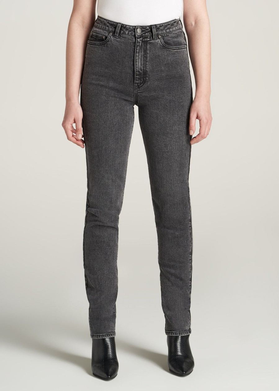 Women American Tall Jeans + Denim | The Lola - Stretch Slim-Fit Tall High Waisted Jeans For Tall Women In Black Stone Wash