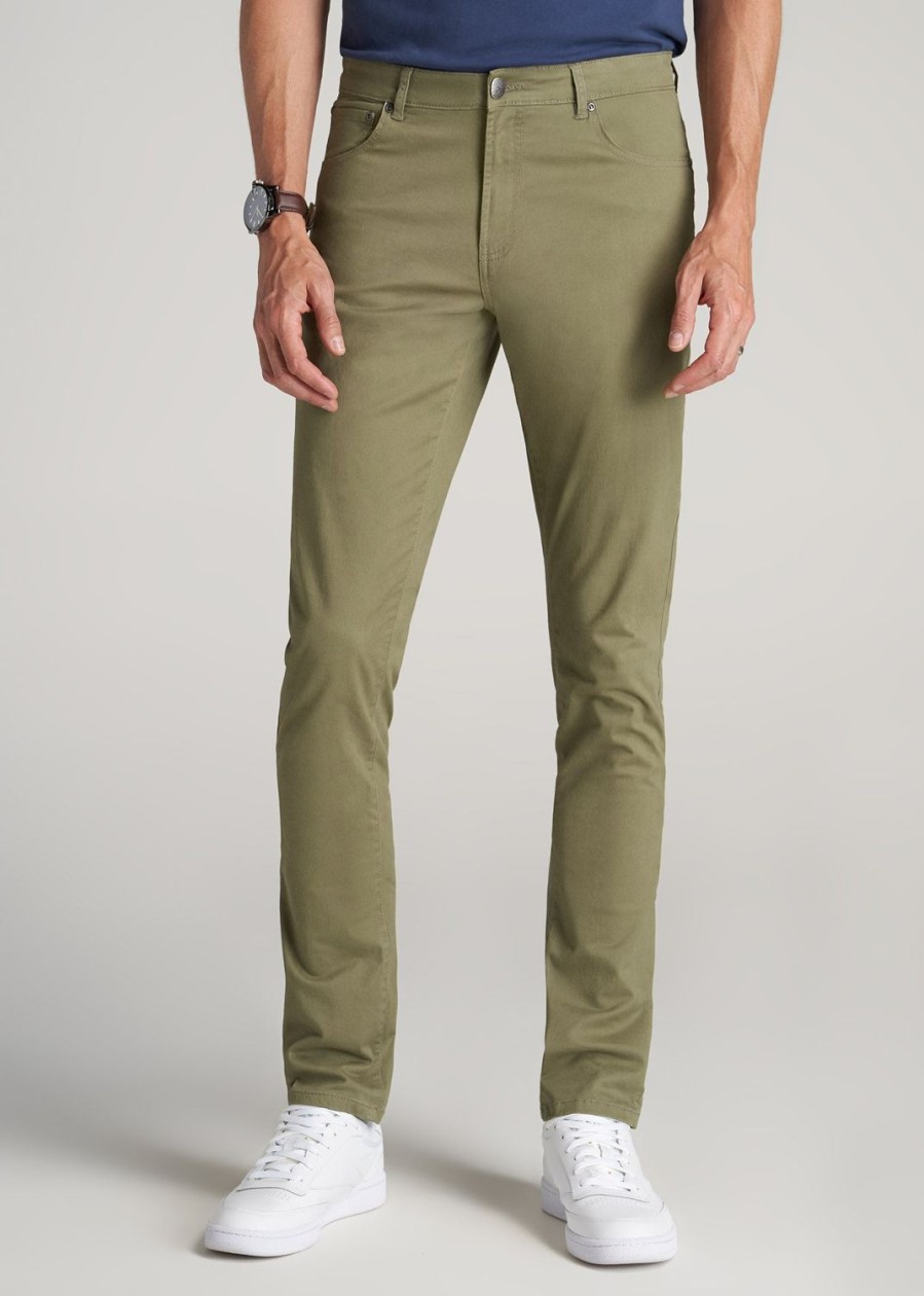 Men American Tall Pants + Chinos | Carman Tapered Fit Five Pocket Pants For Tall Men In Fatigue Green