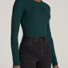 Women American Tall Long Sleeve Tees | Fitted Ribbed Long Sleeve Tee In Tall Women'S Shirts Emerald