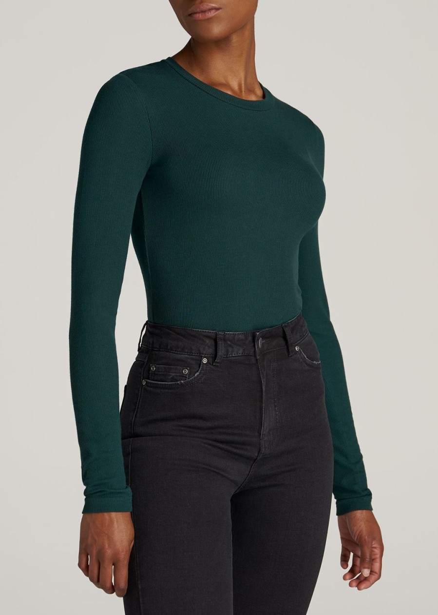 Women American Tall Long Sleeve Tees | Fitted Ribbed Long Sleeve Tee In Tall Women'S Shirts Emerald