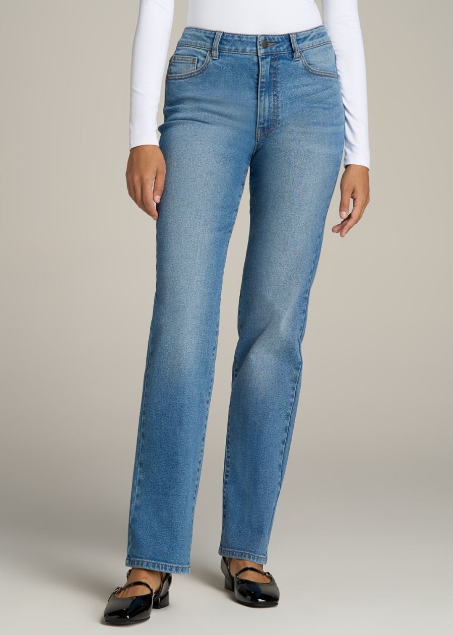 Women American Tall Jeans + Denim | Harper High Rise Straight Stretch Tall Women'S Jeans In Colorado Blue