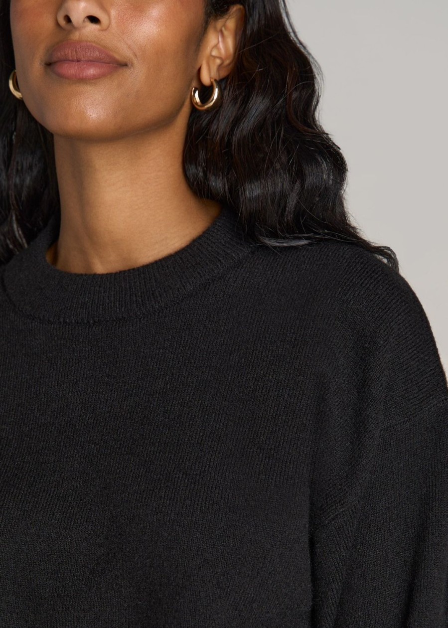 Women American Tall Sweaters | Relaxed Crewneck Wool Blend Tall Women'S Sweater In Black