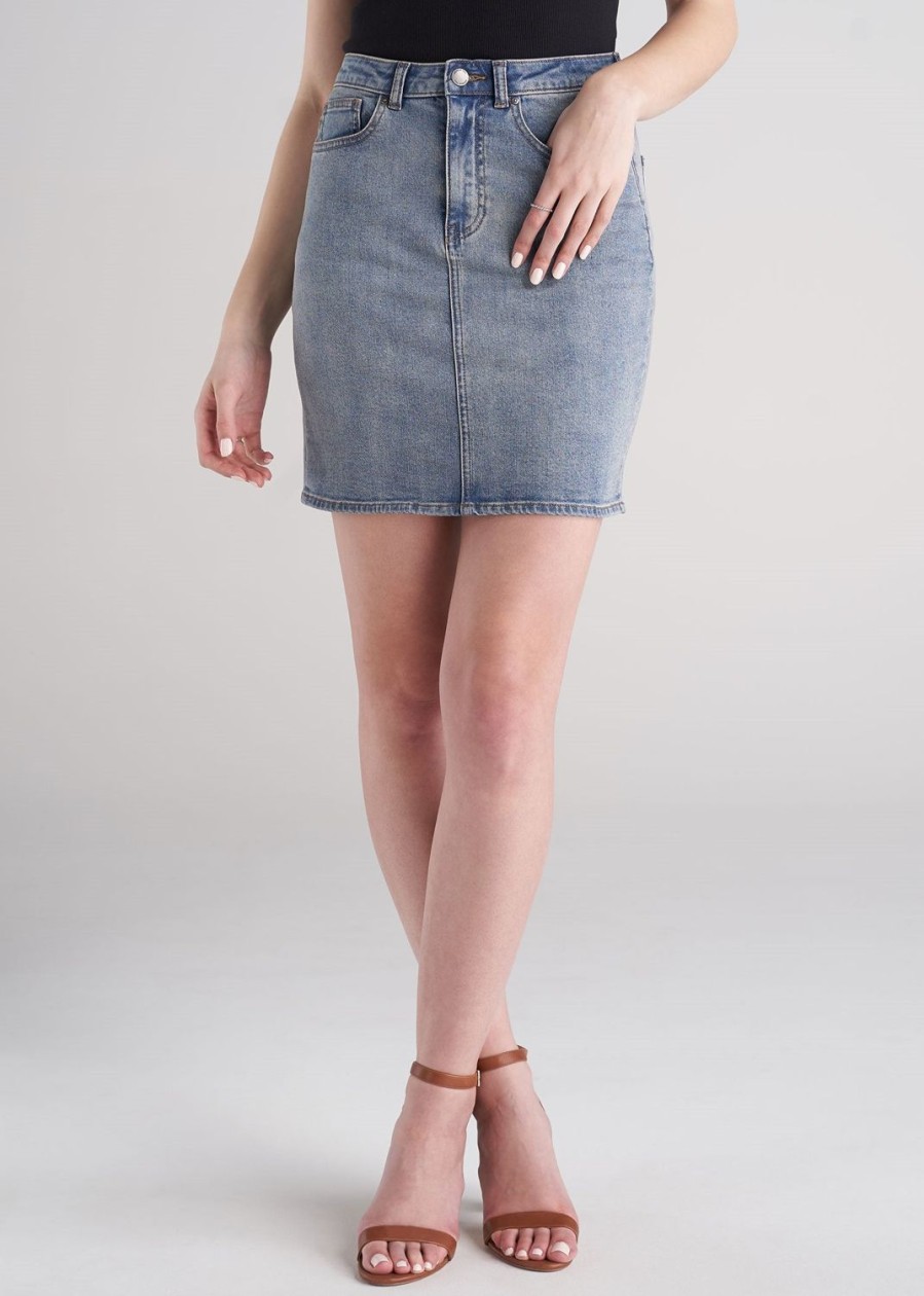 Women American Tall Shorts + Skirts | Classic Women'S Tall Denim Skirt In Vintage Light Blue