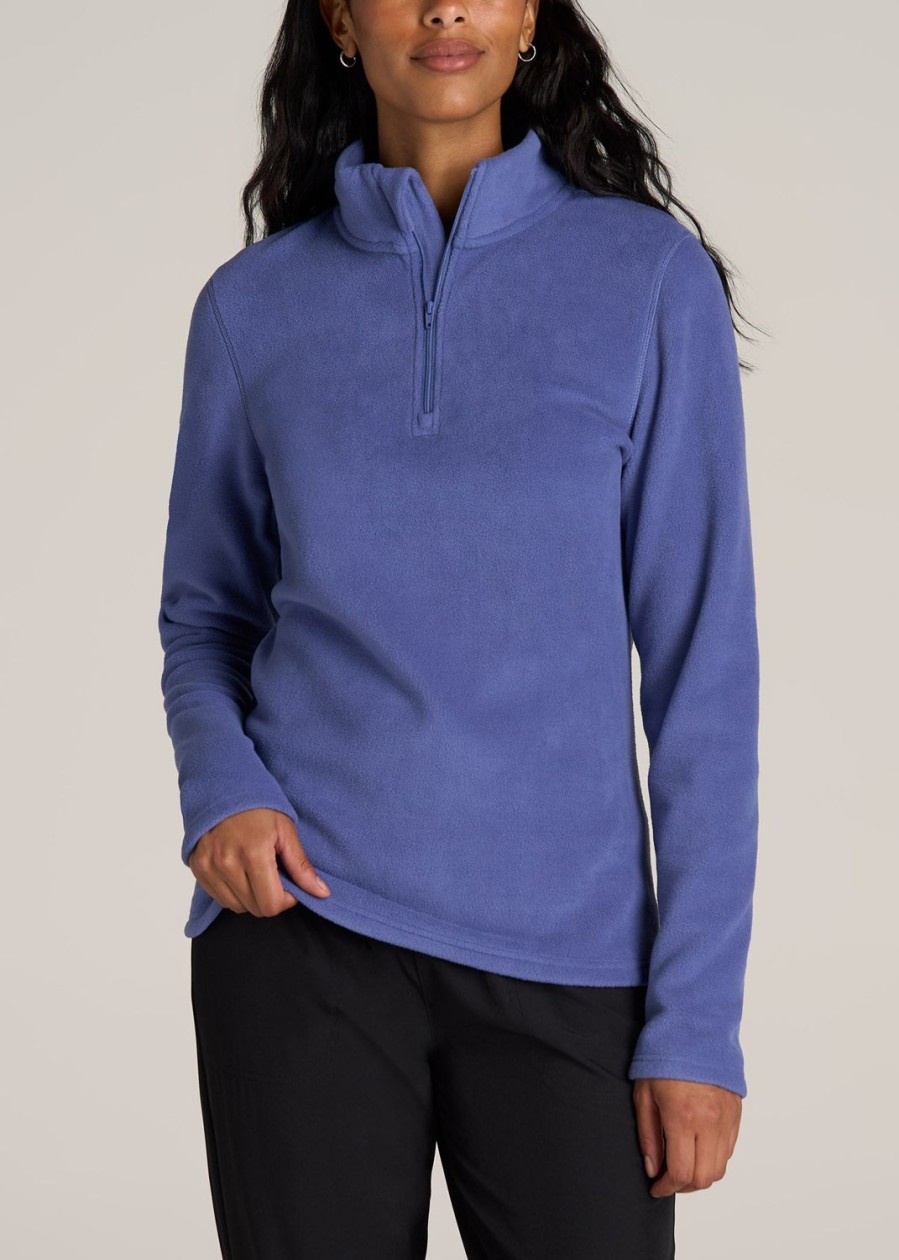 Women American Tall Sweaters | Half Zip Polar Fleece Pullover Sweater For Tall Women In Marlin Blue