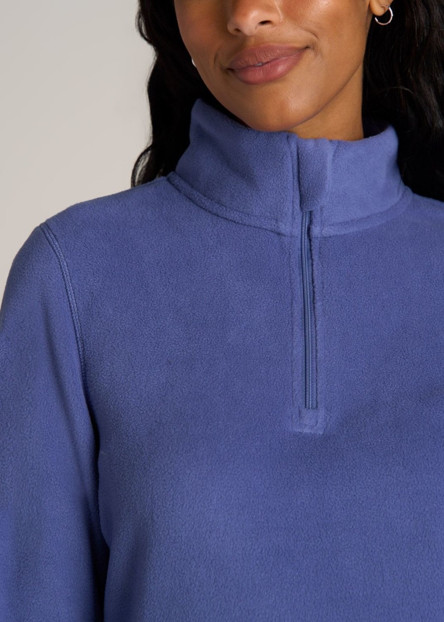 Women American Tall Sweaters | Half Zip Polar Fleece Pullover Sweater For Tall Women In Marlin Blue