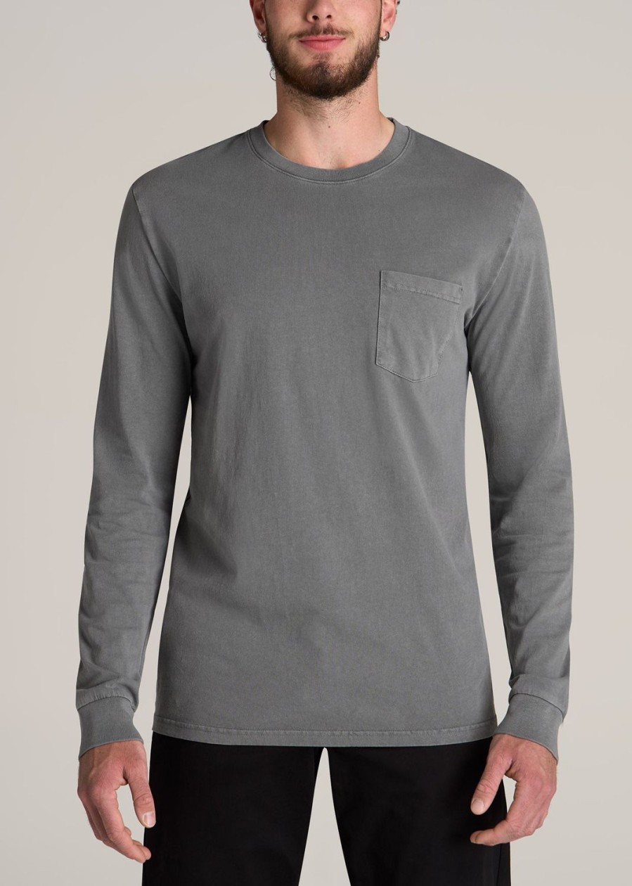 Men American Tall Long Sleeve Tees + Thermals | Garment Dyed Long Sleeve Pocket Tall Men'S Tee In Slate