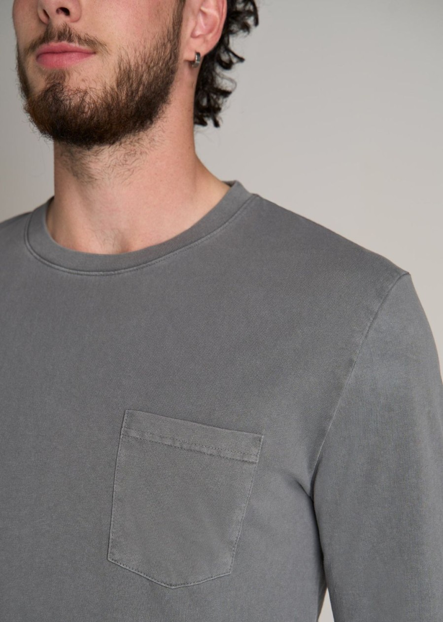 Men American Tall Long Sleeve Tees + Thermals | Garment Dyed Long Sleeve Pocket Tall Men'S Tee In Slate