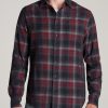 Men American Tall Button Shirts | Baby Wale Corduroy Shirt For Tall Men In Charcoal & Red Plaid