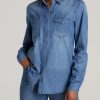 Women American Tall Shirts + Tops | Women'S Tall Denim Shirt In Faded Blue