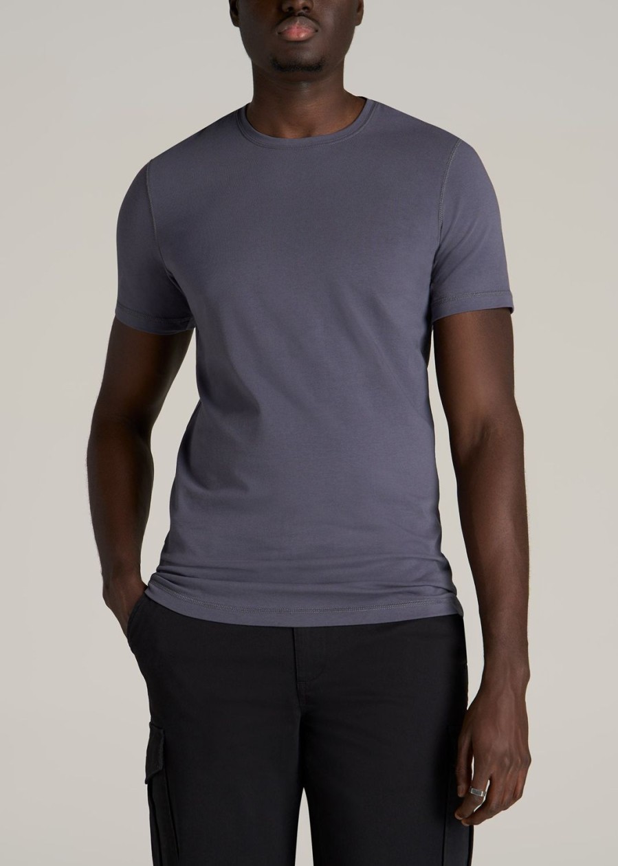 Men American Tall Tees + Tanks | The Essential Slim-Fit Crewneck Men'S Tall Tees In Grey Blue