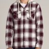 Men American Tall Jackets + Coats | Hooded Flannel Shirt Jacket For Tall Men In Maroon & White Plaid