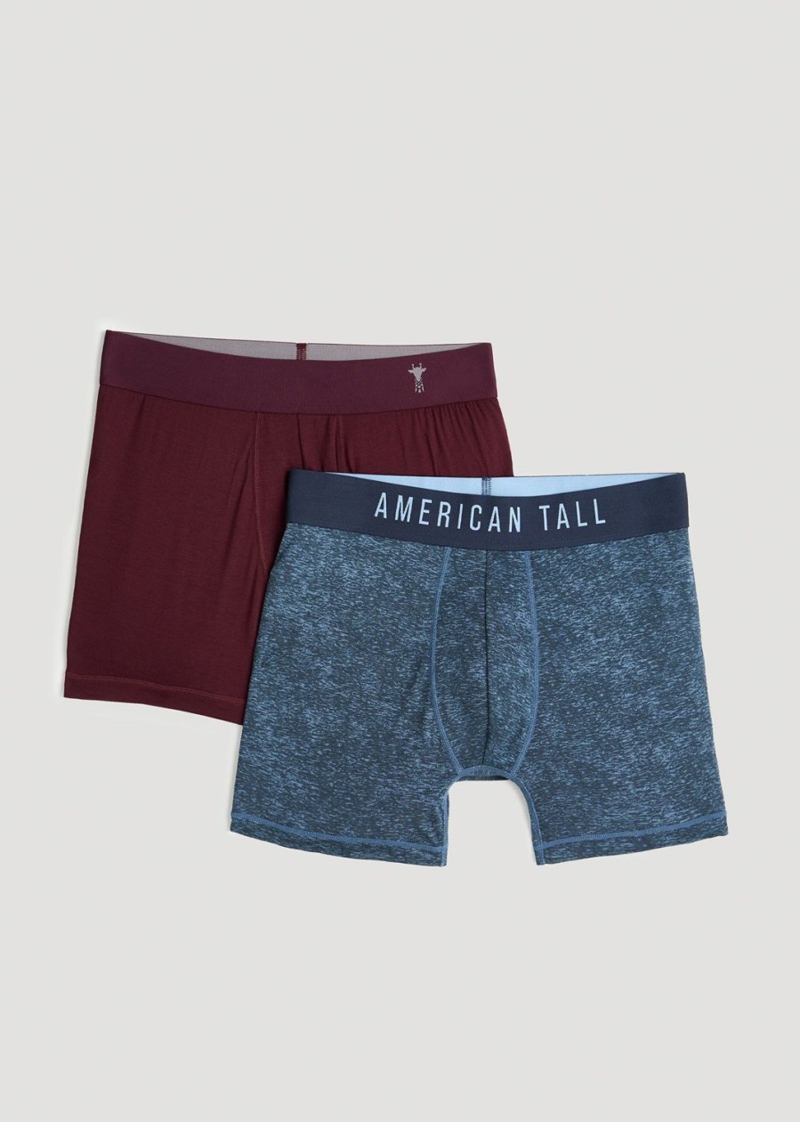 Men American Tall Underwear | Micro Modal Extra-Long Boxer Briefs In (2-Pack) Lake Print & Aubergine