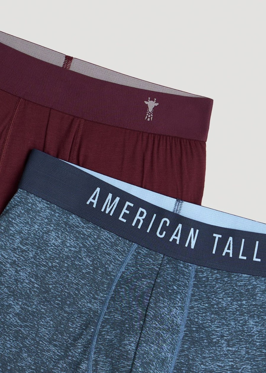 Men American Tall Underwear | Micro Modal Extra-Long Boxer Briefs In (2-Pack) Lake Print & Aubergine