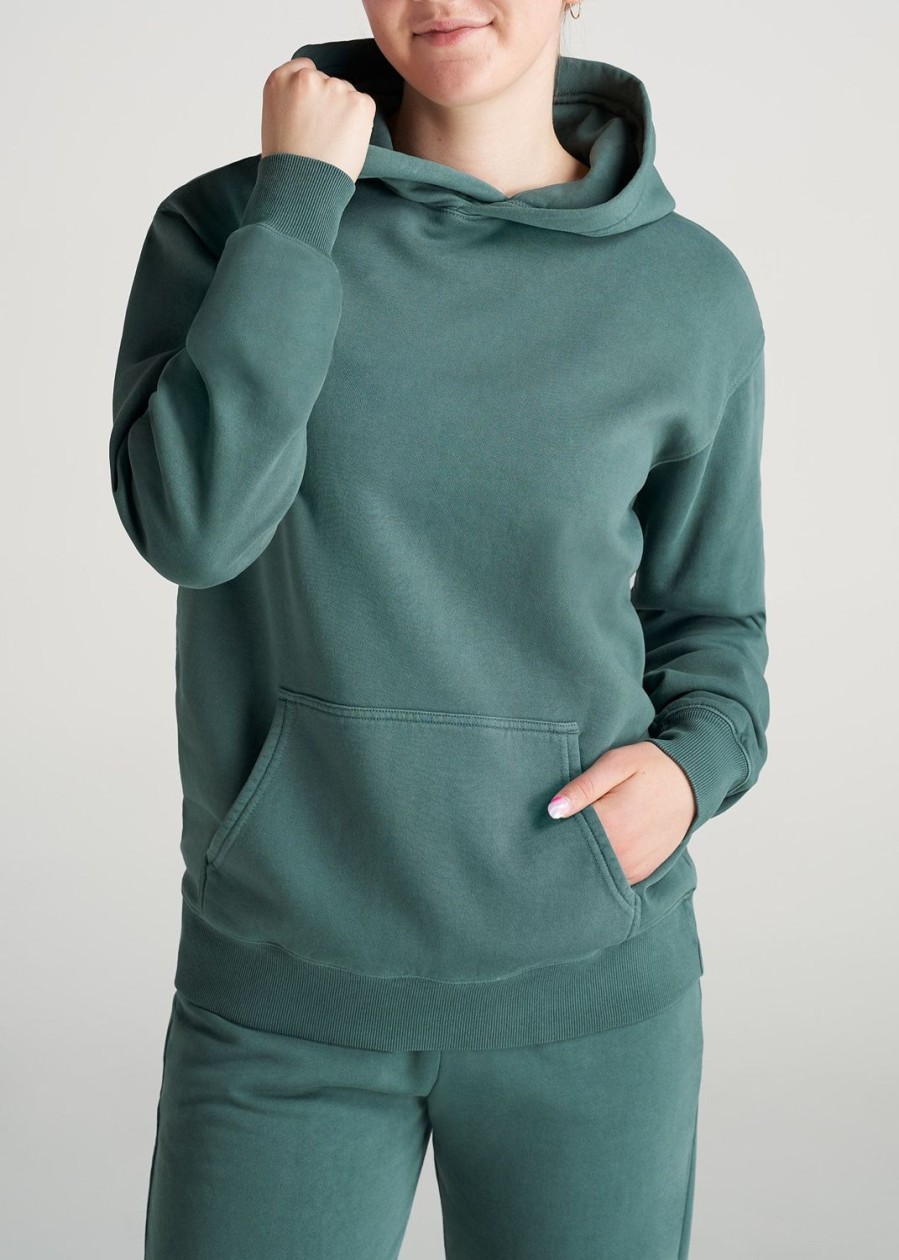 Women American Tall Hoodies + Sweatshirts | Wearever Fleece Garment-Dyed Pullover Hoodie For Tall Women In Juniper Green