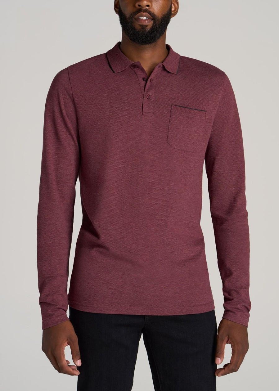 Men American Tall Long Sleeve Tees + Thermals | Long Sleeve Polo Shirt For Tall Men In Maroon Mix & Black