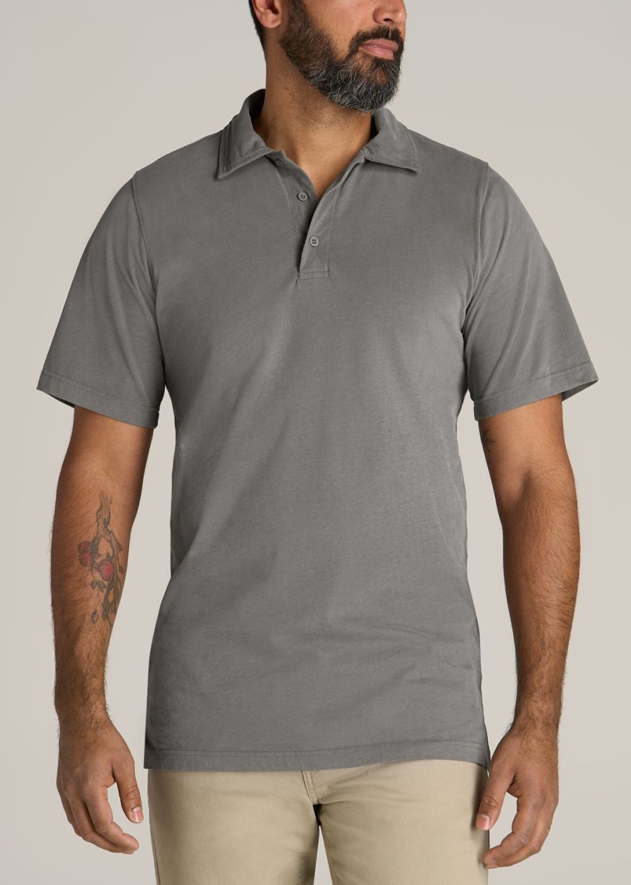 Men American Tall Polos | Lj&S Ultra Soft Short Sleeve Cotton Polo For Tall Men In Vintage Pewter