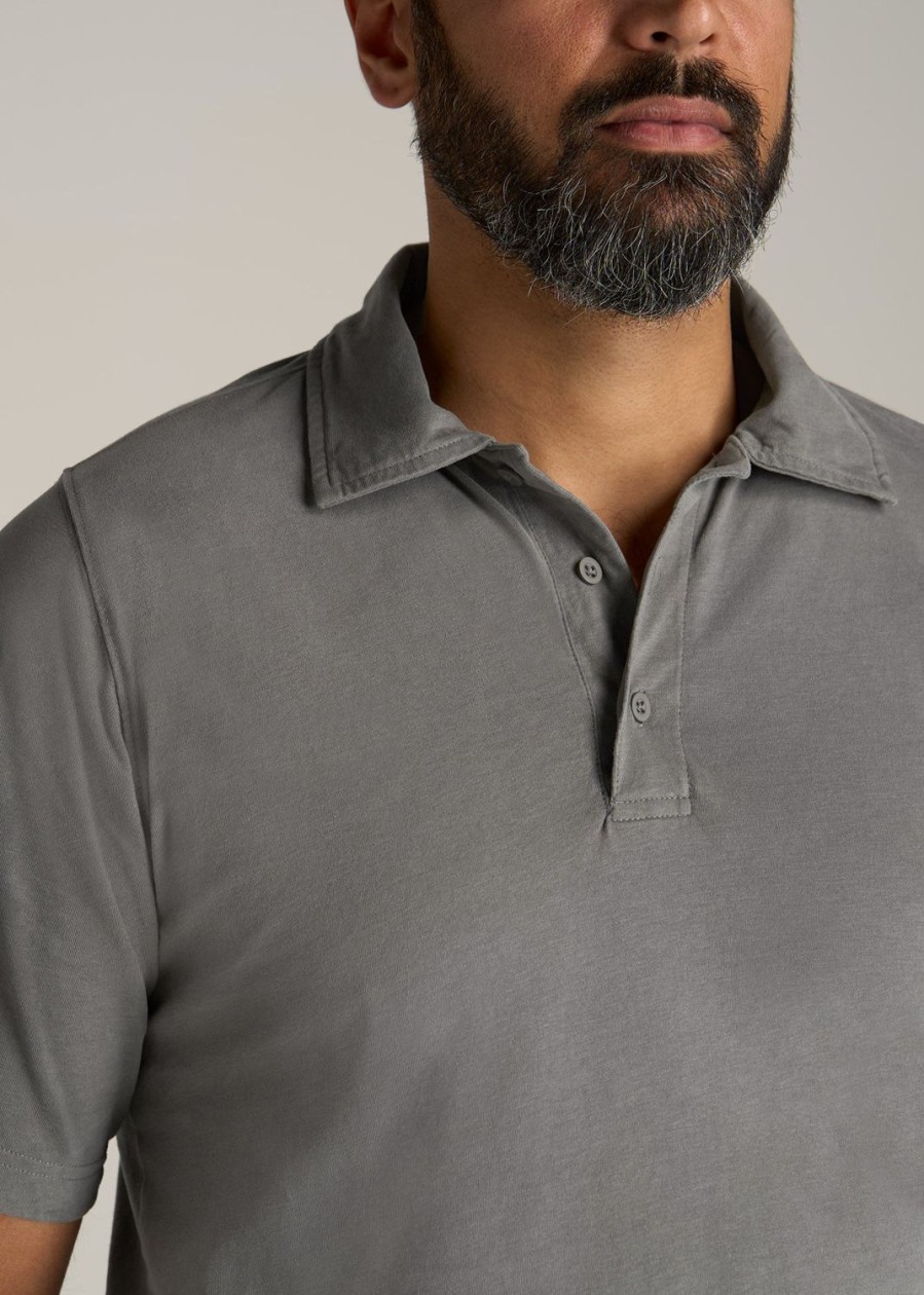 Men American Tall Polos | Lj&S Ultra Soft Short Sleeve Cotton Polo For Tall Men In Vintage Pewter