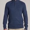 Men American Tall Hoodies + Sweatshirts | Three Button Mock Neck Tall Men'S Sweater In Deep Cobalt Mix