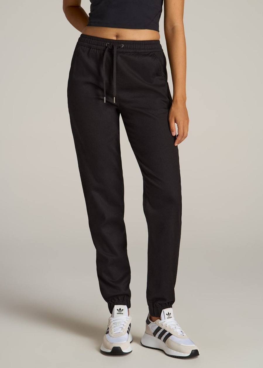 Women American Tall Pants + Trousers | Twill Jogger Pants For Tall Women In Black