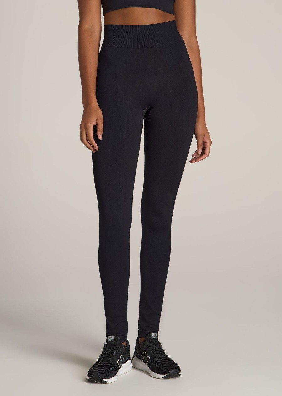 Women American Tall Athletic Pants | Seamless Leggings For Tall Women In Black Solid Black