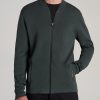 Men American Tall Hoodies + Sweatshirts | Full-Zip Baseball Collar Sweater For Tall Men In Dark Cyan