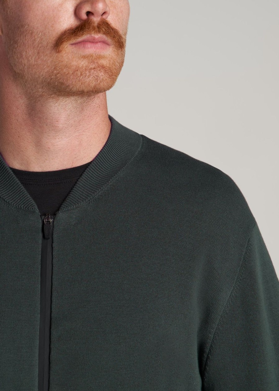 Men American Tall Hoodies + Sweatshirts | Full-Zip Baseball Collar Sweater For Tall Men In Dark Cyan