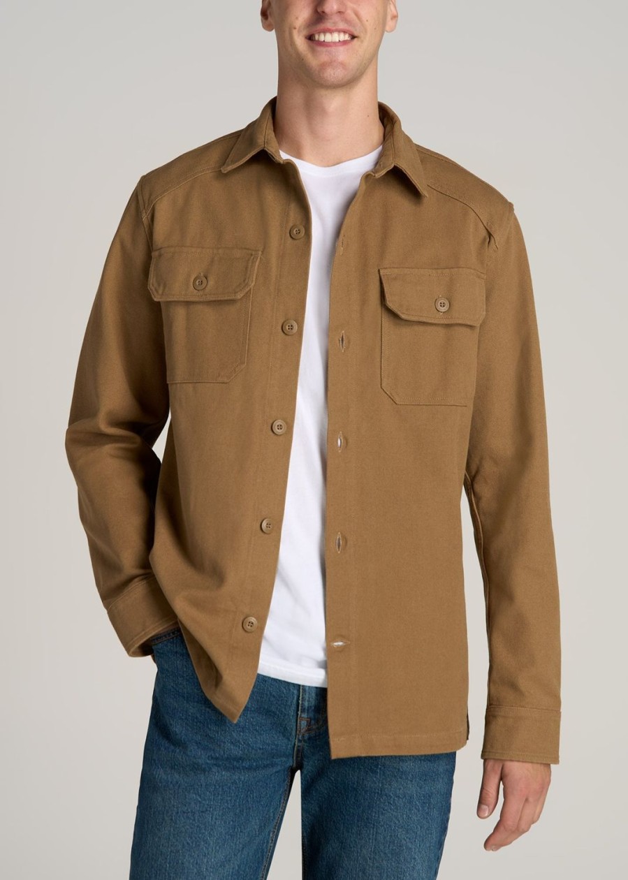 Men American Tall Jackets + Coats | Lj&S Canvas Shirt Jacket For Tall Men In Sahara