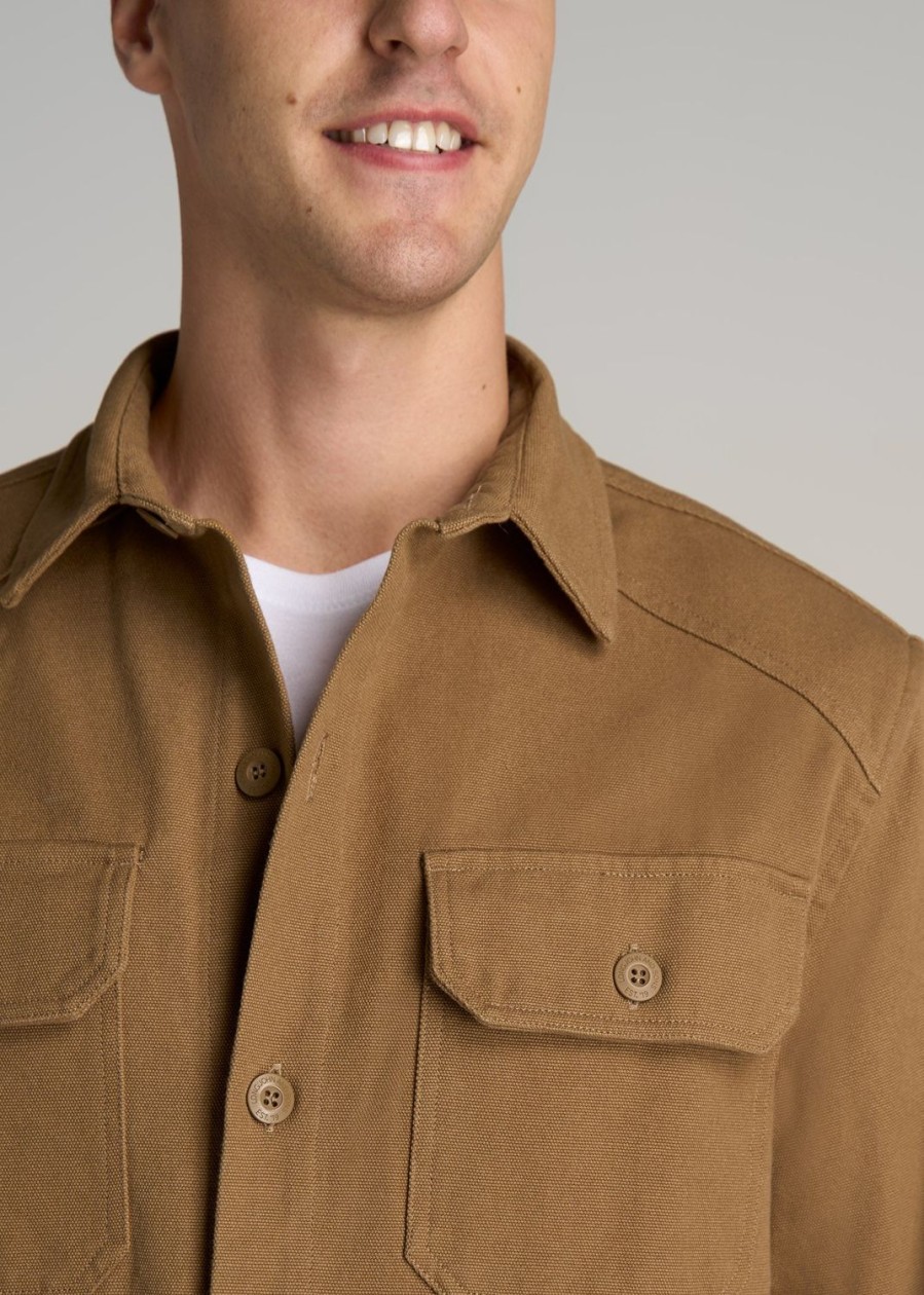 Men American Tall Jackets + Coats | Lj&S Canvas Shirt Jacket For Tall Men In Sahara