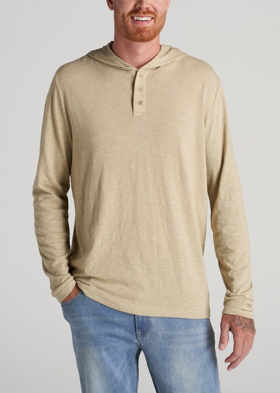 Men American Tall Long Sleeve Tees + Thermals | Henley Hoodie For Tall Men In Sandstone Mix