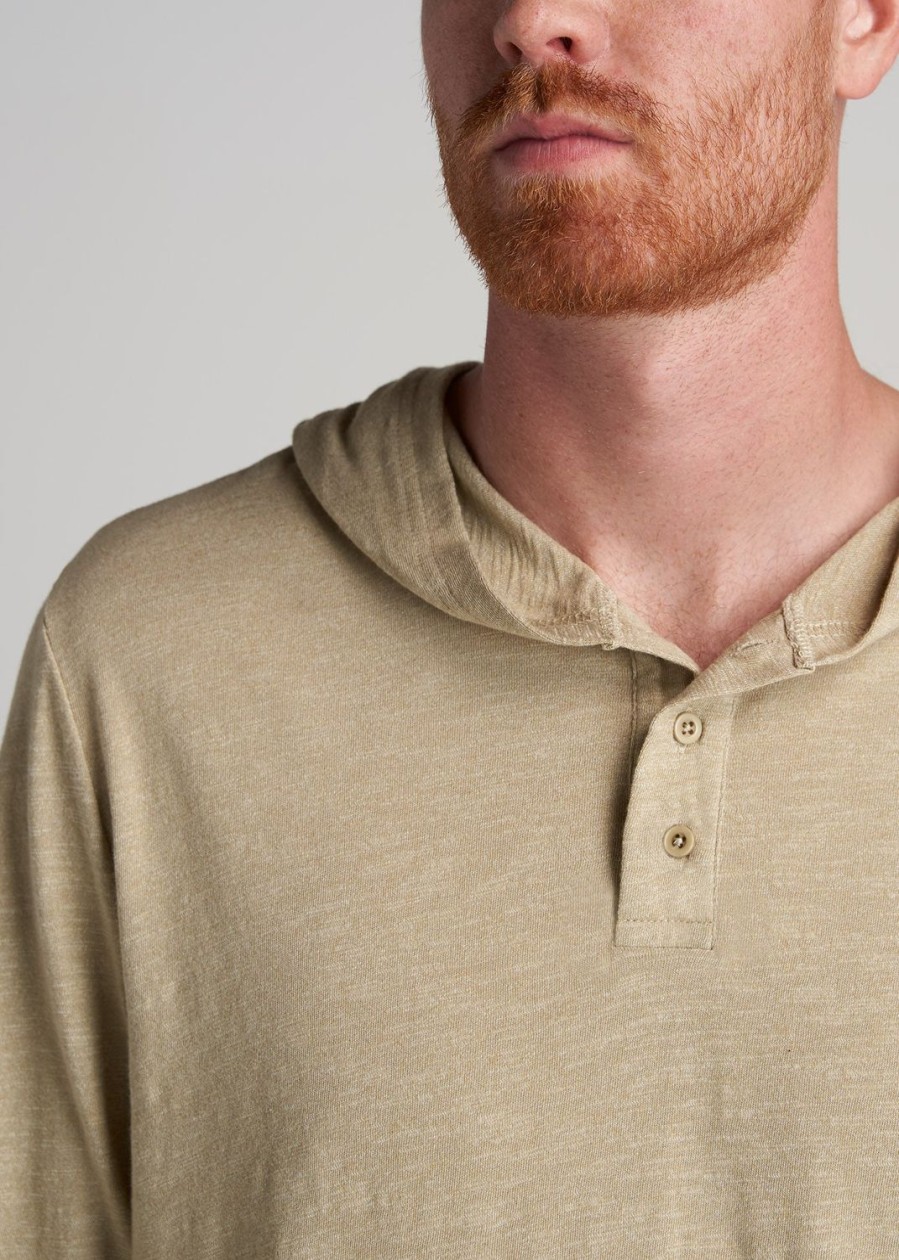 Men American Tall Long Sleeve Tees + Thermals | Henley Hoodie For Tall Men In Sandstone Mix