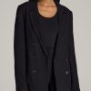 Women American Tall Jackets + Outerwear | Linen Blend Tie Back Blazer For Tall Women In Black