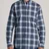 Men American Tall Button Shirts | Soft-Wash Button-Up Shirt For Tall Men In Blues Plaid