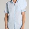 Men American Tall Button Shirts | Seersucker Tall Men'S Short Sleeve Shirt In Light Blue Stripe