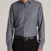 Men American Tall Button Shirts | Oskar Button-Up Shirt For Tall Men In Grey Herringbone