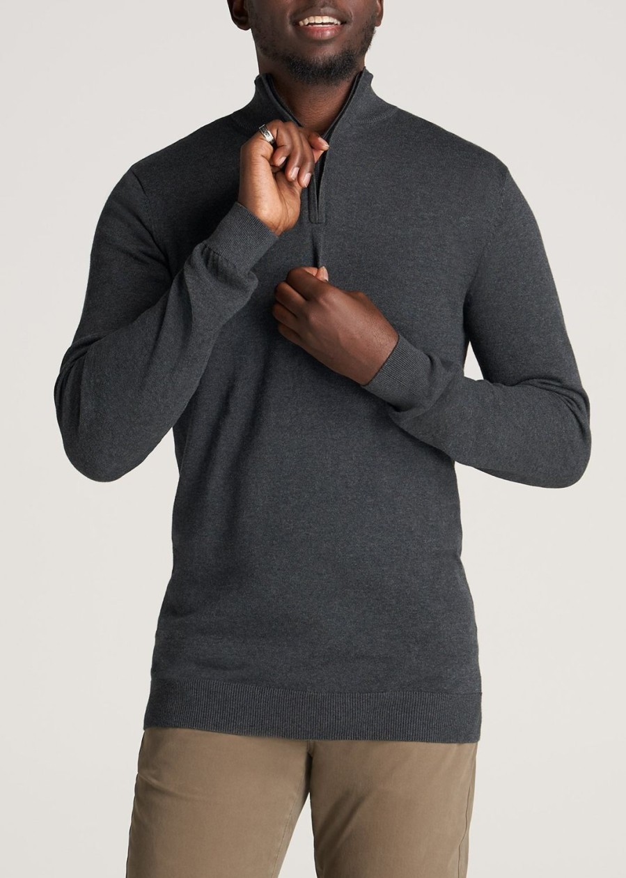 Men American Tall Hoodies + Sweatshirts | Everyday Quarter-Zip Tall Men'S Sweater In Charcoal Mix