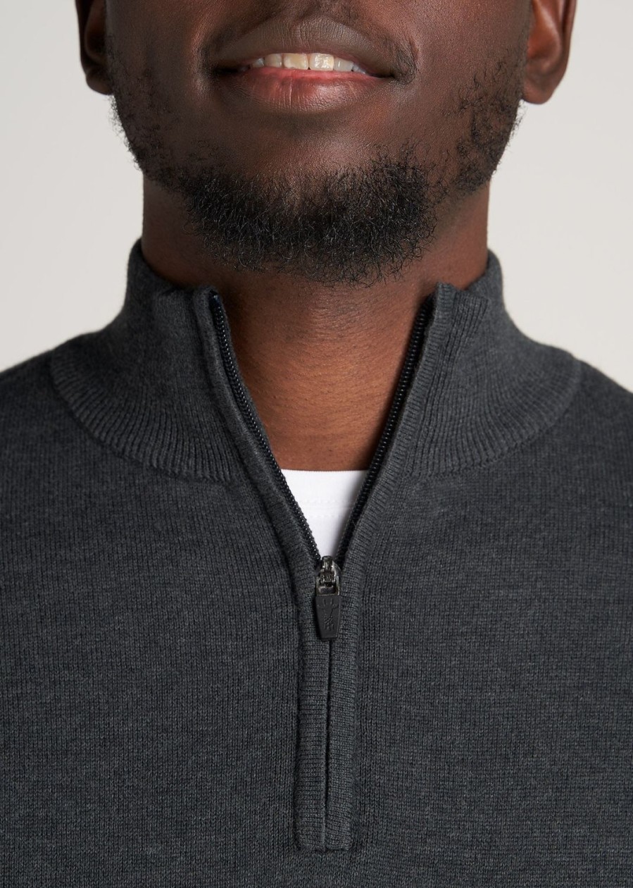 Men American Tall Hoodies + Sweatshirts | Everyday Quarter-Zip Tall Men'S Sweater In Charcoal Mix