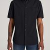 Men American Tall Button Shirts | Seersucker Tall Men'S Short Sleeve Shirt In Black