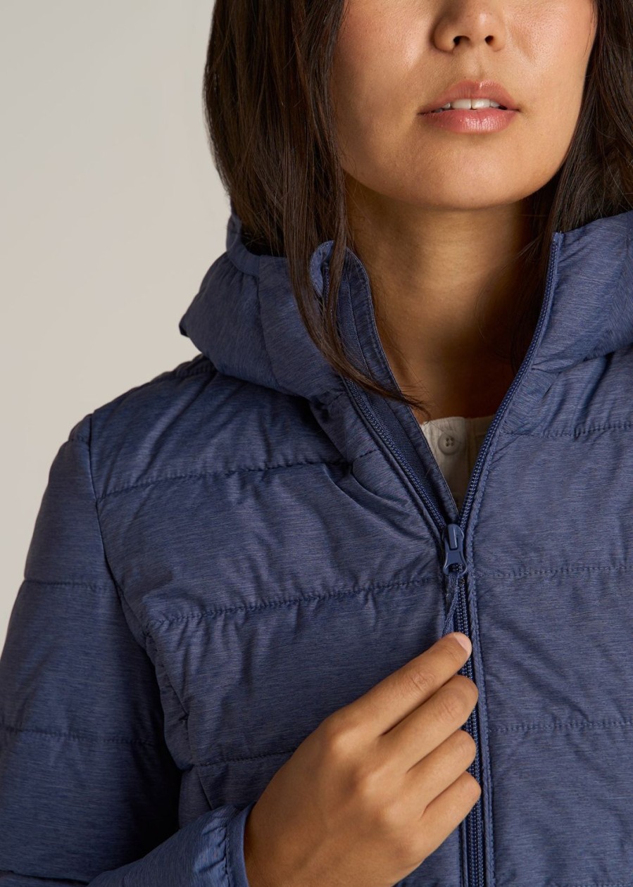 Women American Tall Jackets + Outerwear | Packable Puffer Jacket For Tall Women In Blue Space Dye