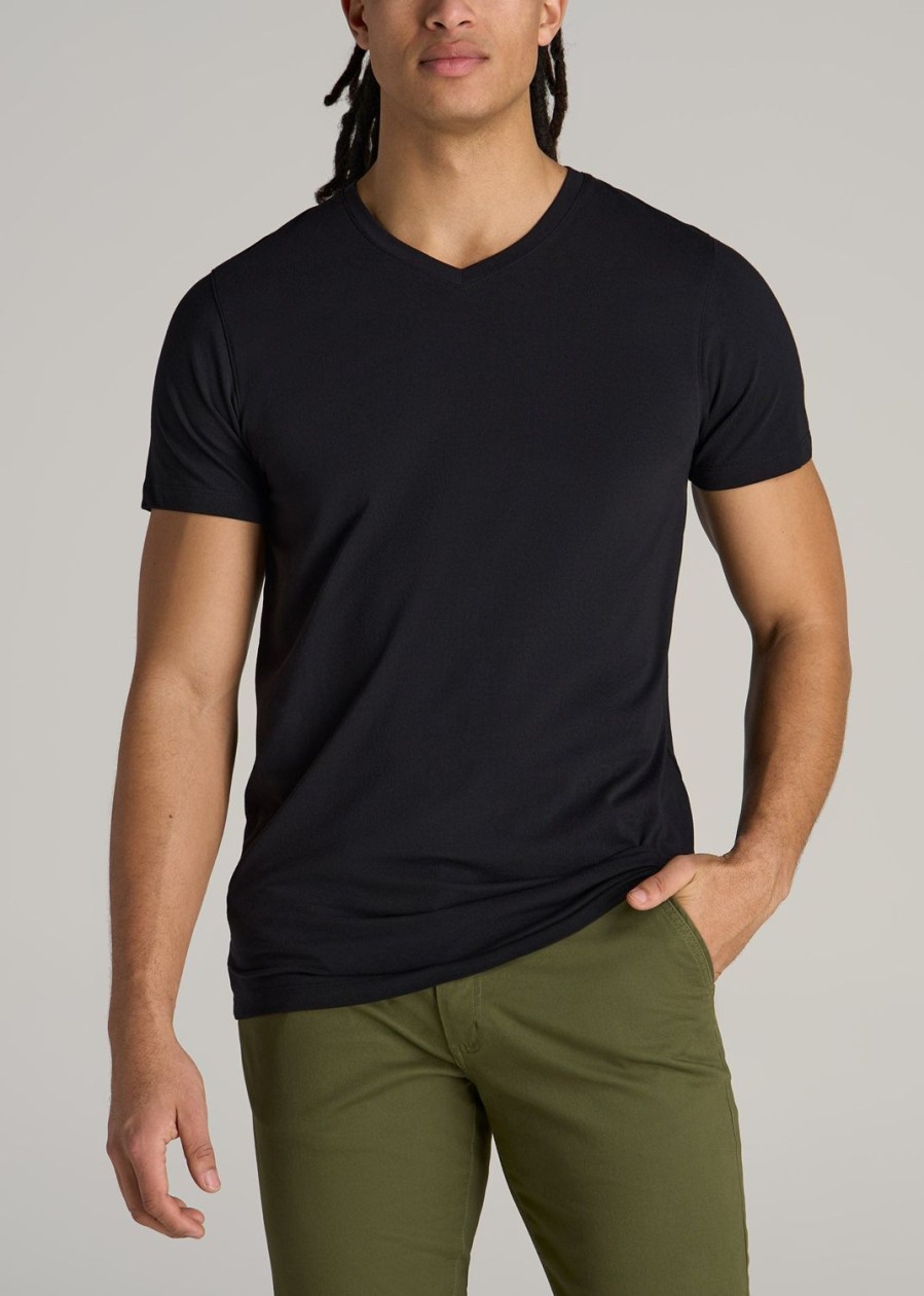 Men American Tall Tees + Tanks | Stretch Cotton Modern-Fit V-Neck T-Shirt For Tall Men In Black