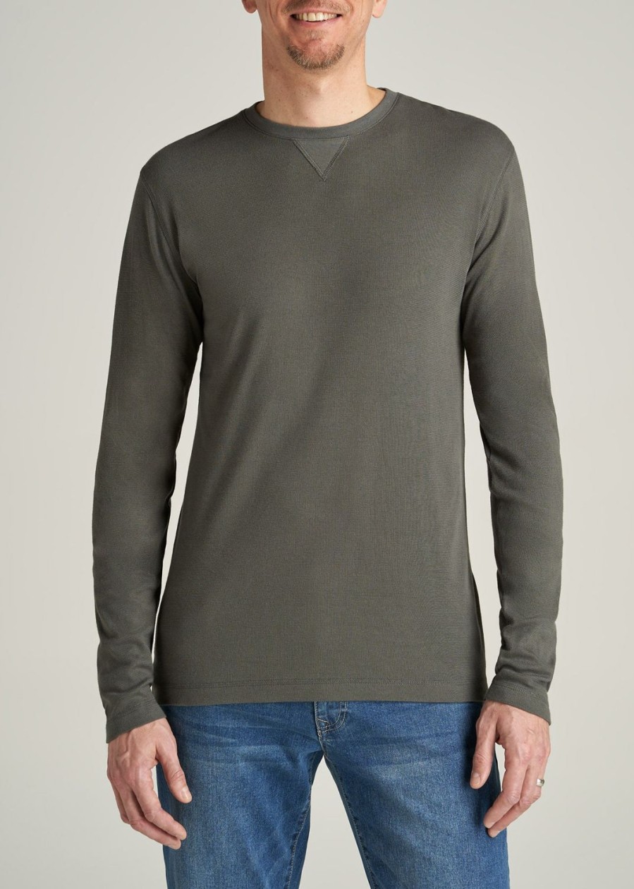 Men American Tall Long Sleeve Tees + Thermals | Lightweight Waffle Tall Long Sleeve Shirt In Storm Green