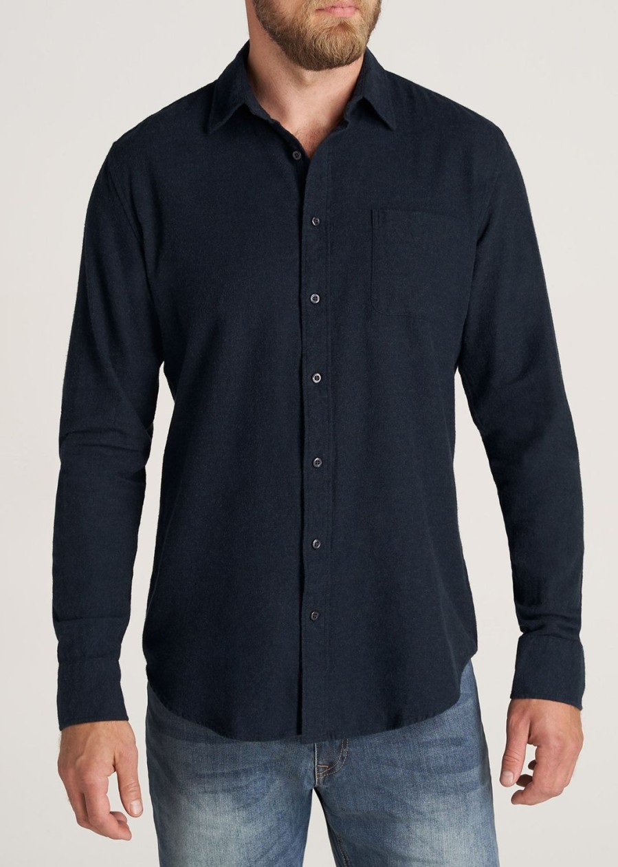 Men American Tall Button Shirts | Nelson Flannel Shirt For Tall Men In Navy Mix