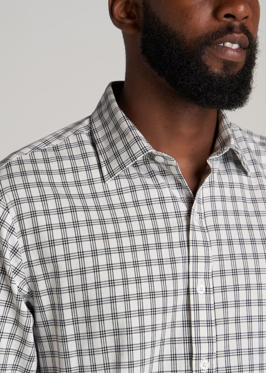 Men American Tall Button Shirts | Oskar Button-Up Shirt For Tall Men In Black & White Window Pane