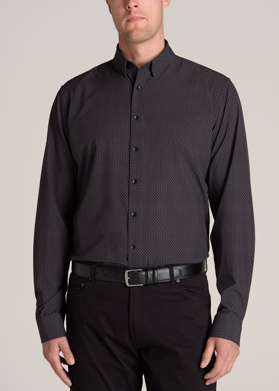 Men American Tall Button Shirts | Traveler Stretch Dress Shirt For Tall Men In Black Multi