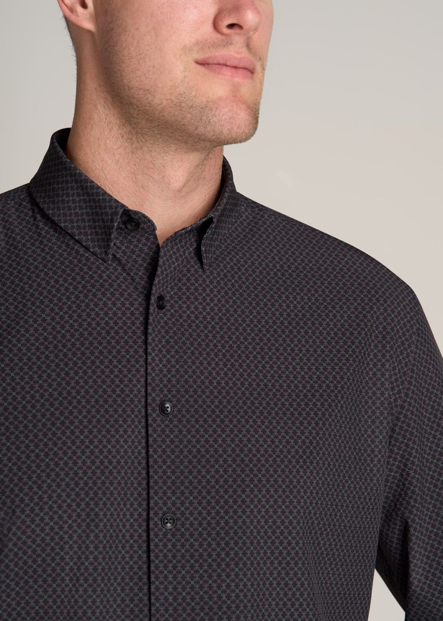 Men American Tall Button Shirts | Traveler Stretch Dress Shirt For Tall Men In Black Multi