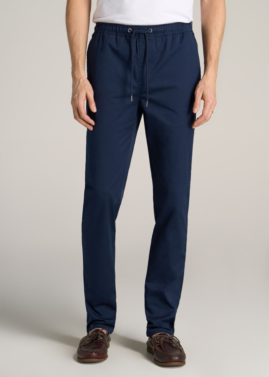 Men American Tall Pants + Chinos | Stretch Pull On Tapered-Fit Deck Pants For Tall Men In Navy