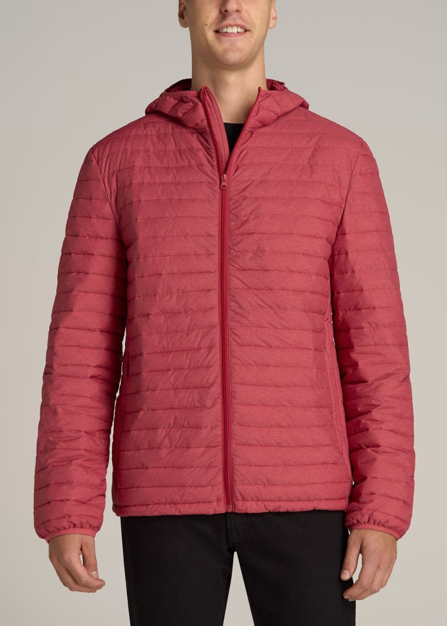 Men American Tall Jackets + Coats | Tall Men'S Packable Puffer Jacket In Red Space Dye