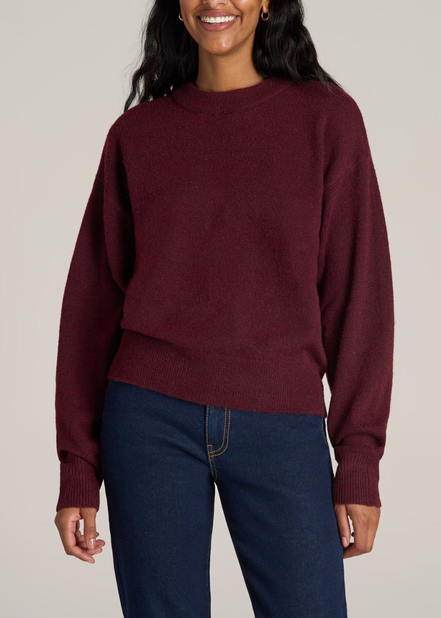 Women American Tall Sweaters | Relaxed Crewneck Wool Blend Tall Women'S Sweater In Dark Cherry