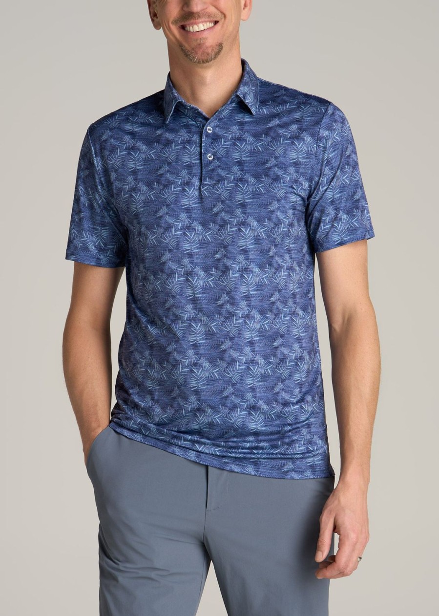 Men American Tall Polos | Golf Performance Print Tall Men'S Polo Shirt In Navy Palms